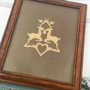 Vintage Cut Paper Silhouette Frame Scherenschnitte Deer Reindeer Claudia Hopf